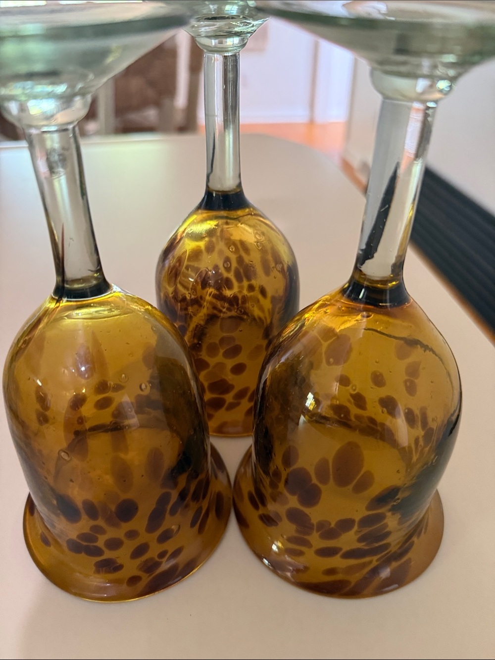 Hand-Blown Amber Speckled Glass Wine Glasses - Set of 3